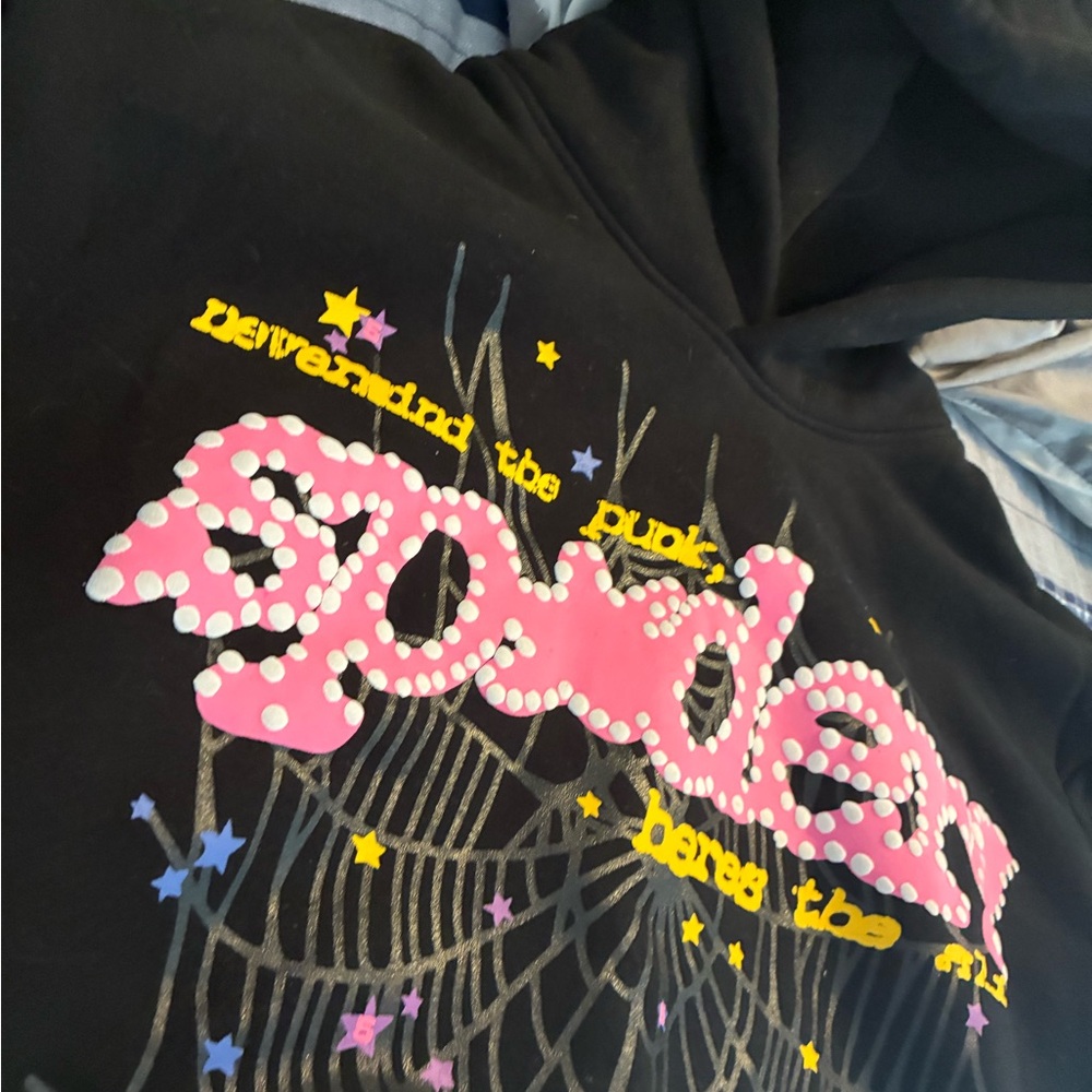 Black Hoodie with Pink Spider Graphic